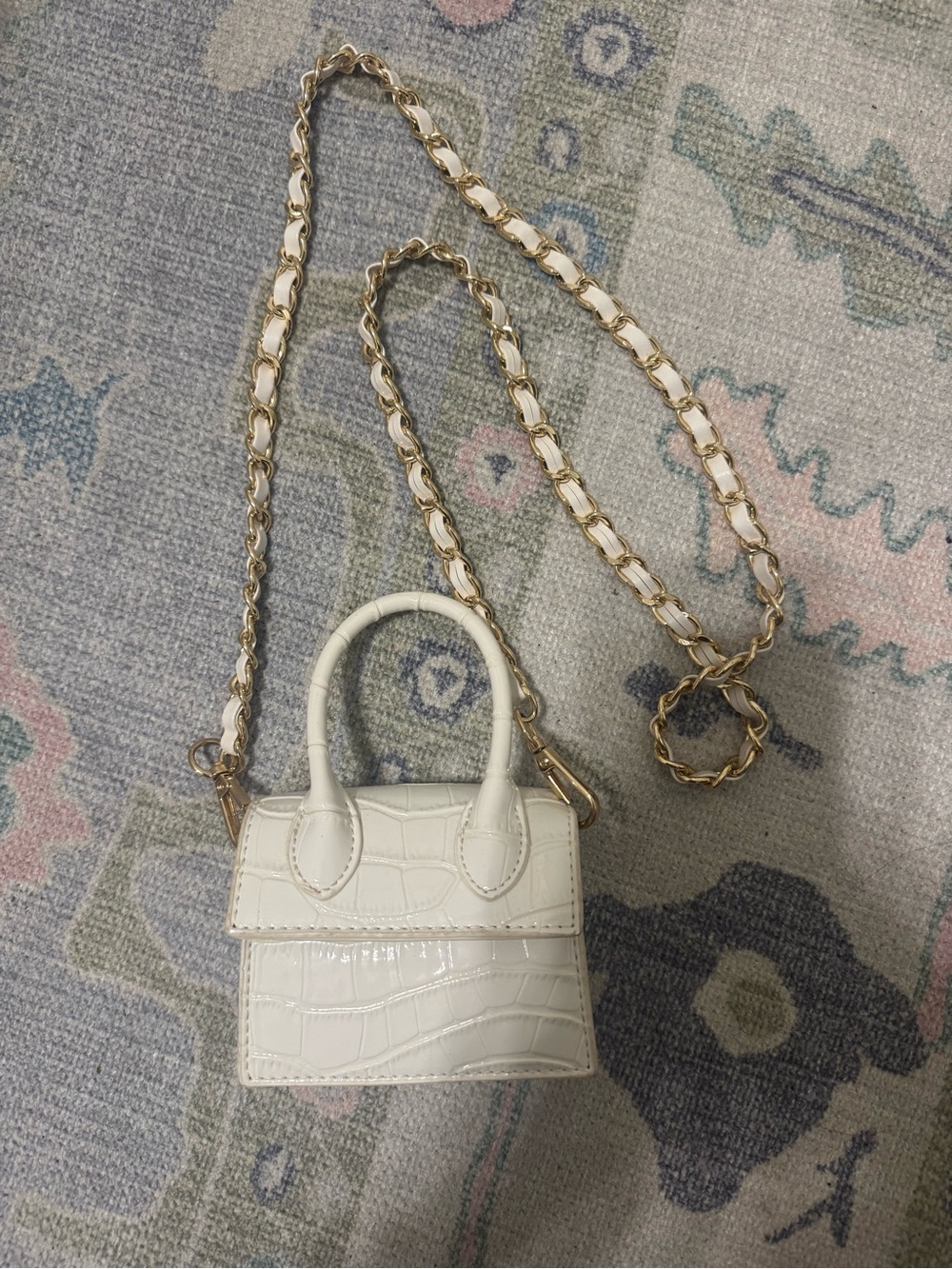 White Mini Croc-Embossed Chain Crossbody Bag